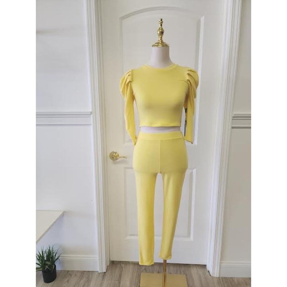 Yellow Puff Sleeve Pant Set